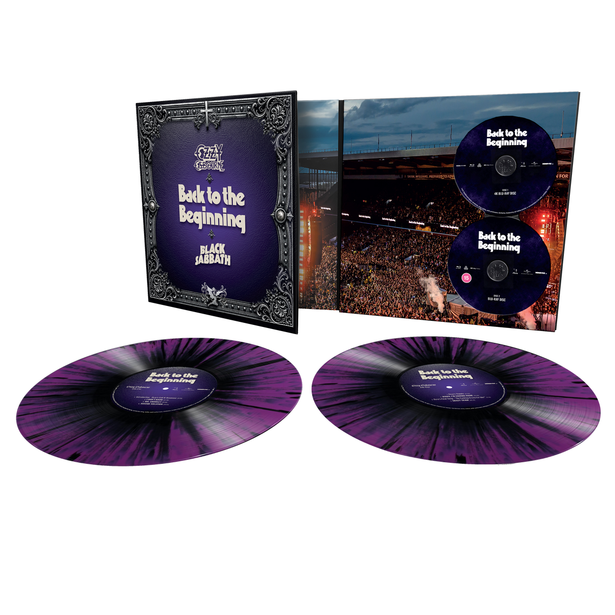 Ozzy & Black Sabbath: Back to the Beginning Blu Ray & Purple/Black Splatter Vinyl (Black Sabbath Store Exclusive)